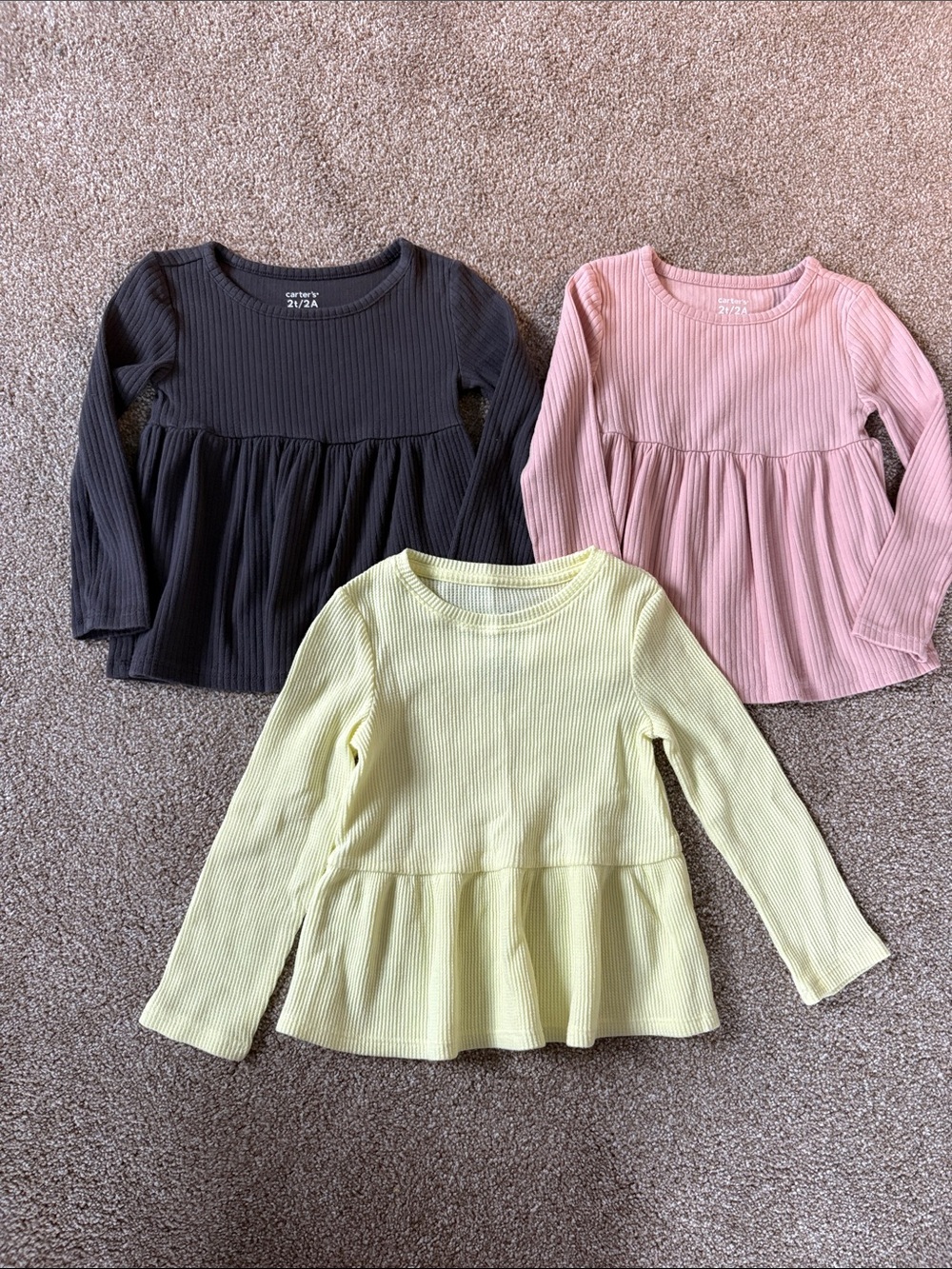 2T Carter's Long Sleeve Ribbed Peplum Tops